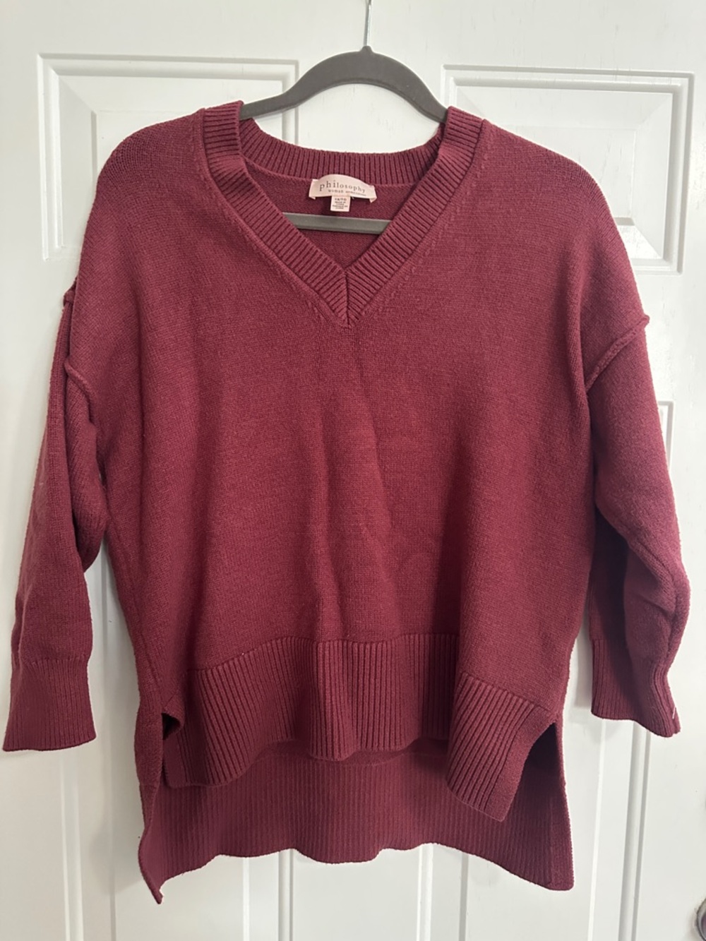 Philosophy Deep Wine V-Neck Oversized Knit Sweater